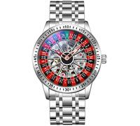 MASTOP Roulette Wheel Montre mécanique Automatique pour Homme avec Cadran Rotatif et Squelette Creux en Acier Inoxydable étanche, Argenté, Roulette Wheel Watch Casino Watch