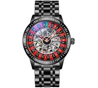 MASTOP Roulette Wheel Montre mécanique Automatique pour Homme avec Cadran Rotatif et Squelette Creux en Acier Inoxydable étanche, Noir, Montre Roulette