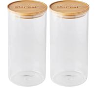 mastrad - Bocal De Stockage - Connecté Stor'Eat - Verre Borosilicate Résistant - Protège de l'Humidité - Couvercle Hermétique - Coloris Bambou - Sans BPA - 1750 ml (Lot de 2)