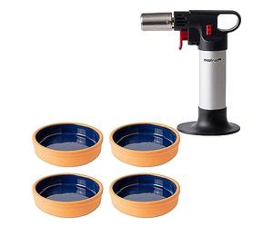 Mastrad - Coffret Crèmes Brûlées - 1 Chalumeau De Cuisine & 4 Ramequins - Caraméliser Vos Crèmes Brûlées Maison - Chalumeau Expert - Résultat Professionnel - Ramequins En Terre Cuite