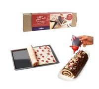 mastrad - Coffret Gâteau Roulé & Bûche de Noël - Plaque à Génoise Silicone 40 × 30 cm + Poche à Décorer 100 ml - Antiadhésif - 4 Douilles Incluses - Idéal Pâtisserie Maison