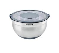 mastrad F29463 Bol INOX ø 20 cm + Couvercle Transparent-Récipient Gradué-Base Antidérapante en Silicone-Idéal pour la Préparation, Le Service et la Conservation des Aliments-3L-Gris