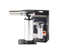 Mastrad - Chalumeau de Cuisine Professionnel - Flamme Puissante et Réglable - Mode Continu & Socle Amovible - Jusqu’à 45 min d’Utilisation - Rechargeable au Gaz à Briquet - Corps Inox & Aluminium