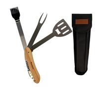 mastrad - Kit BBQ Multifonction 5-en-1 - Spatule, Fourchette, Pinceau, Tire-Bouchon & Décapsuleur - Compact & Portable - Acier Inoxydable & Bois - Idéal BBQ &Camping - Idée Cadeau
