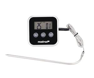 Mastrad M°Qquare - Thermomètre De Cuisine Avec Sonde Déportée Pour Four | Sonde inox 1 m, alarme programmable, 0 à 250°C, dos magnétique, minuterie 23 h 59 min