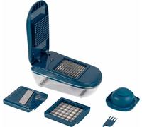 MASTRAD - Coupe Légumes Avec Réservoir - 3 Grilles - Peigne de Nettoyage - Facile D’utilisation - Confort & Sécurité - Coloris Bleu