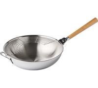 Mastrad OWok Gourmet Wok, poêle à wok, poêle à frire, plat à wok, acier inoxydable, argent, 32 cm, F63800