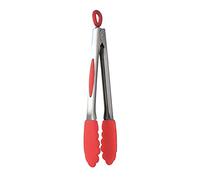MASTRAD - Pince De Cuisine - Multi-usages - Poignée avec des Patins Antidérapants - Manche en Acier Inoxydable - Embouts en Silicone - Ne Raye Pas Les Casseroles - Crochet de Suspension - Rouge