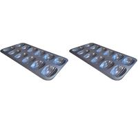 mastrad - Plaque 12 madeleines - Revêtement 2 couches - Sans PFAS et PTFE - 39.2 x 22.5 x 1.5 cm - Empreinte 8 cm (Lot de 2)