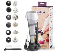 MASTRAD - Set 2 Poches à Douille Professionnelle Réutilisables + Support + Goupillon de Nettoyage - Cuisine Pâtisserie Desserts - Contenance 500ml et 1L - Sans BPA, Noir
