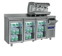 Mastro Arrière Bar Réfrigérée Avec 3 Portes En Verre GN 1/1, Tiroir à Marc Et Dosseret, -2°/+8°C