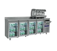 Mastro Arrière Bar Réfrigérée Avec 4 Portes En Verre GN 1/1, Tiroir à Marc Et Dosseret, -2°/+8°C