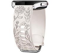 Mastten Fleur Gravé Bracelet Compatible avec Samsung Galaxy Watch 7/6/5/4 40mm 44mm Femme, 20mm Élégant Sport Silicone Bracelet pour Galaxy Watch FE/Active 2/4 6 Classic / 5 Pro, Lumiere Stellaire