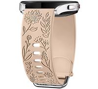 Mastten Fleur Gravé Bracelet Compatible avec Samsung Galaxy Watch 7/6/5/4 40mm 44mm Femme, 20mm Élégant Sport Silicone Bracelet pour Galaxy Watch FE/Active 2/4 6 Classic / 5 Pro, Crème