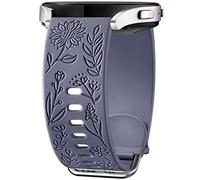 Mastten Fleur Gravé Bracelet Compatible avec Samsung Galaxy Watch 7/6/5/4 40mm 44mm Femme, 20mm Élégant Sport Silicone Bracelet pour Galaxy Watch FE/Active 2/4 6 Classic / 5 Pro, Bleu Gris