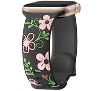 Mastten Floral Gravés Band Compatibles avec Bracelet Apple Watch Femme - Élégant Fleurs Bracelet pour iWatch SE 40mm 41mm 42mm 38mm, Band en Silicone Souple pour iWatch Series 10 9 8 7 6 5 4 3 2 1