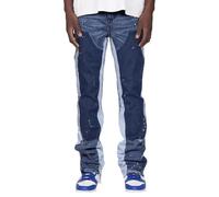 MASUCOR Jean Micro Flare pour Hommes Y2k Mode Encre Splash Patchwork Pantalon en Denim Automne Jeans Décontractés avec Poches Hommes Hip Hop Streetwear Jean à Jambe Droite(Blue,L)