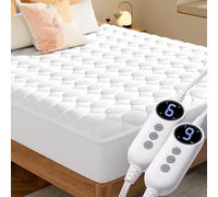 MASVIS Surmatelas chauffant pour grand lit avec double contrôle - Alèses électriques avec 9 réglages de chauffage et arrêt automatique 2/4/6/10 heures, chauffe-lit à poche profonde pour chambre à