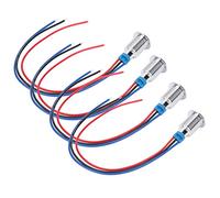MasYosh 10mm Précâblé Ronde LED, 2 Couleur Commune Anode Laiton Chromé Métal, avec Bague D'étanchéité IP67, pour Voiture Ordinateur CNC Machine Outil de Contrôle D'accès Commutateurs (Bleu rouge)