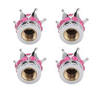 MasYosh 4 Bouchons de Valve de Tige de Roue de Pneu, Forme de Couronne avec Motif Diamant étincelant, Matériau ABS avec Noyau en Cuivre, pour Voitures Camions Vélos (Rose Rouge)
