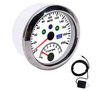 MasYosh Compteur de Vitesse GPS 85 Mm, Tachymètre à Moteur Pas à Pas avec Lunette en Acier Inoxydable étanche IP67, écran LCD Rétro-éclairage Rouge pour Voiture, Bateau, Camping-car ((Blanc CX8194))