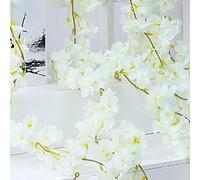 MasYosh Guirlande de Cerisier Artificiel, dégradé de Couleurs Naturelles, 1,8 M de Long, Composée de 135 Fleurs en Soie, Idéale pour la Décoration de la Maison, du Bureau, d'un Ma (Blanc)