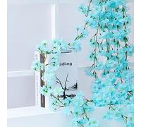 MasYosh Guirlande de Cerisier Artificiel, dégradé de Couleurs Naturelles, 1,8 M de Long, Composée de 135 Fleurs en Soie, Idéale pour la Décoration de la Maison, du Bureau, d'un Ma (Bleu Ciel)