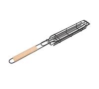 MasYosh Kabob Paniers à Griller Gril Verrouillable en Fer Durable pour Légumes Barbecue Extérieur, Poignée en Bois, 19.3x2.0x1.6in pour le Camping (Couleur originale)