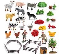 MasYosh Lot de 28 figurines d'animaux de la ferme - Mini réaliste - Jeu éducatif - Modèles d'animaux, ornements, cadeau préscolaire pour enfants
