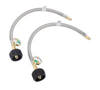 MasYosh Tuyau de Camping-Car, 2 Tuyaux en Queue de Cochon en Acier Inoxydable avec Jauge 1/4" Mâle NPT QCC Type1 Entrée 350 PSIG 15", pour Camping Pique-Nique en Plein Air Barbecue