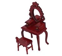 Masyrt Ensemble de tabourets de table de toilette en bouleau miniature avec miroir pour scènes de chambre à coucher d'une maison de poupée en échelle 1:12, idéal pour les enfants et (rouge)