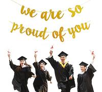 Masyrt Flags Dorés Nous Sommes Si Fiers de Vous, Drapeau de Fête de Carte Gold Glittery de Haute qualité avec Papier de Poudre à Paillettes pour L'obtention du Diplôme, Hawaï, Décoration (Or)