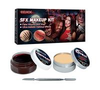 Masyrt Kit de Cire pour Cicatrices D'Halloween et Faux Gel de Sang - Cire de Maquillage pour la Peau, Peinture Noire pour le Visage et le Corps pour Costumes de Vampire avec