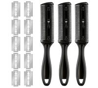 Masyrt Lot de 3 Peignes à Cheveux, Peigne de Coupe de Cheveux Double Face avec 10 Lames en Acier Inoxydable pour une Coupe Professionnelle des à la Maison, Tondeuse à Pointes (Noir)