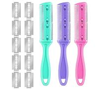Masyrt Lot de 3 Peignes à Cheveux, Peigne de Coupe de Cheveux Double Face avec 10 Lames en Acier Inoxydable pour une Coupe Professionnelle des à la Maison, Tondeuse à Pointes (Couleur assortie)