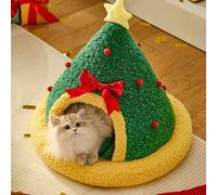 Masyrt Niche pour animaux de compagnie - Lit pour chat - Design semi-fermé - Arbre de Noël multifonctionnel - Triangulaire - Lit chaud pour animal domestique