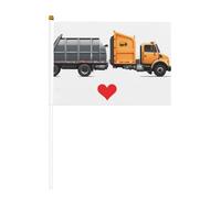 Mât de drapeau portable imprimé « I Love » - Motif camions à ordures - Décoration d'événements - Utilisation polyvalente - Activités de groupe
