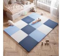 Mat de gym à domicile, tapis d'exercice de puzzle, carreaux de sol en mousse entre verrouillage, matelage de plancher d'exercice polyvalent de 1,2 cm d'épaisseur(Navy blue/Blue/White)