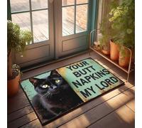 Mat In House Paillasson humoristique chat noir avec inscription « Your Butt Towels My Lord » - Décoration de porte d'entrée (50 x 80 cm)