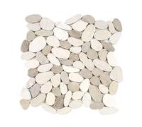 MAT INTER - Lot de 9 Mosaïques - 300x300 - Galets scies mix blanc/beige