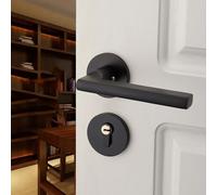 Mat Noir Aluminium Serrure de Porte Mécanique Poignée de Porte Intérieure Serrure à Cylindre Lever Latch Home Sécurité Stute Locker avec Boutons Nouveaux Accessoires de Maison - H