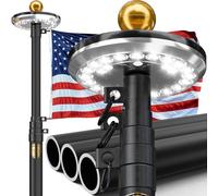 Mât télescopique robuste de 7,6 m avec lumière solaire, aluminium extra épais de calibre 11, édition True Glory, installation facile pour l'extérieur de la maison ou de la cour, avec drapeau américain