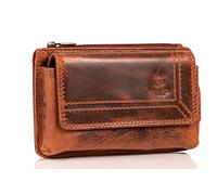MATADOR 2en1 Pochette Ceinture Telephone Portable Cuir Véritable avec Poche Zippée #Brisbane, avec Boîte Cadeau Noble et RFID, élégant Etui pour Smartphone jusqu'à 6,1 Pouces en Marron Vintage