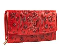 MATADOR Lima - Grand portefeuille pour femme avec emballage cadeau élégant - Portefeuille pour femme en cuir avec protection RFID - Portefeuille de luxe pour femme, Fleurs Rouge, Classique