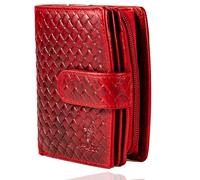 MATADOR Porte Feuille Femme Cuir #Valence avec Noble Boîte Cadeau, Porte Feuilles pour Femme de Luxe avec RFID, Portefeuilles Et Porte-Cartes avec de Nombreux Compartiments à Cartes, Tressé Rouge