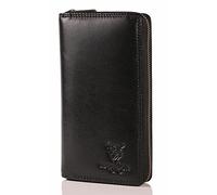 MATADOR Portefeuille en Cuir véritable pour Femme Compartiment Unique pour Cartes de crédit et Fermeture éclair en métal | Porte Monnaie avec Protection RFID certifiée TÜV et boîte Cadeau | Noir
