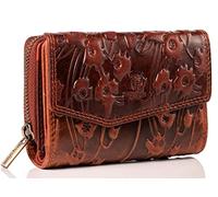 MATADOR Portefeuille Femme Cuir Véritable Grand Format | Porte Feuille Femme avec Grande Porte Monnaie Zippé et Boîte Cadeau | Porte Chequier Femme avec Protection RFID certifiée TÜV | Fleurs Marron