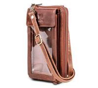 MATADOR Sac à bandoulière 2 en 1 en cuir véritable avec poche pour téléphone portable - Taille moyenne avec bandoulière amovible - Sac de plage pour femme - Sac à bandoulière en cuir avec protection