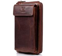 MATADOR Sac à bandoulière 2 en 1 en cuir véritable avec poche pour téléphone portable - Taille moyenne avec bandoulière amovible - Sac de plage pour femme - En cuir avec bloqueur de protection RFID