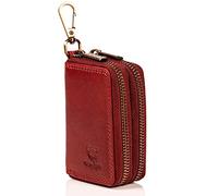 MATADOR Sac pour Clef Etui n Cuir Véritable | Porte Clés avec Double Femeture Éclair en Métal et Mousqueton | Mini Pochette Rangement Protection Organiseur Clef avec Boîte Cadeau | Rouge